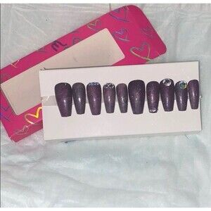 Custom Gel Press on Nails fake nails Handmade 10 pc set Velvet Plus Size M